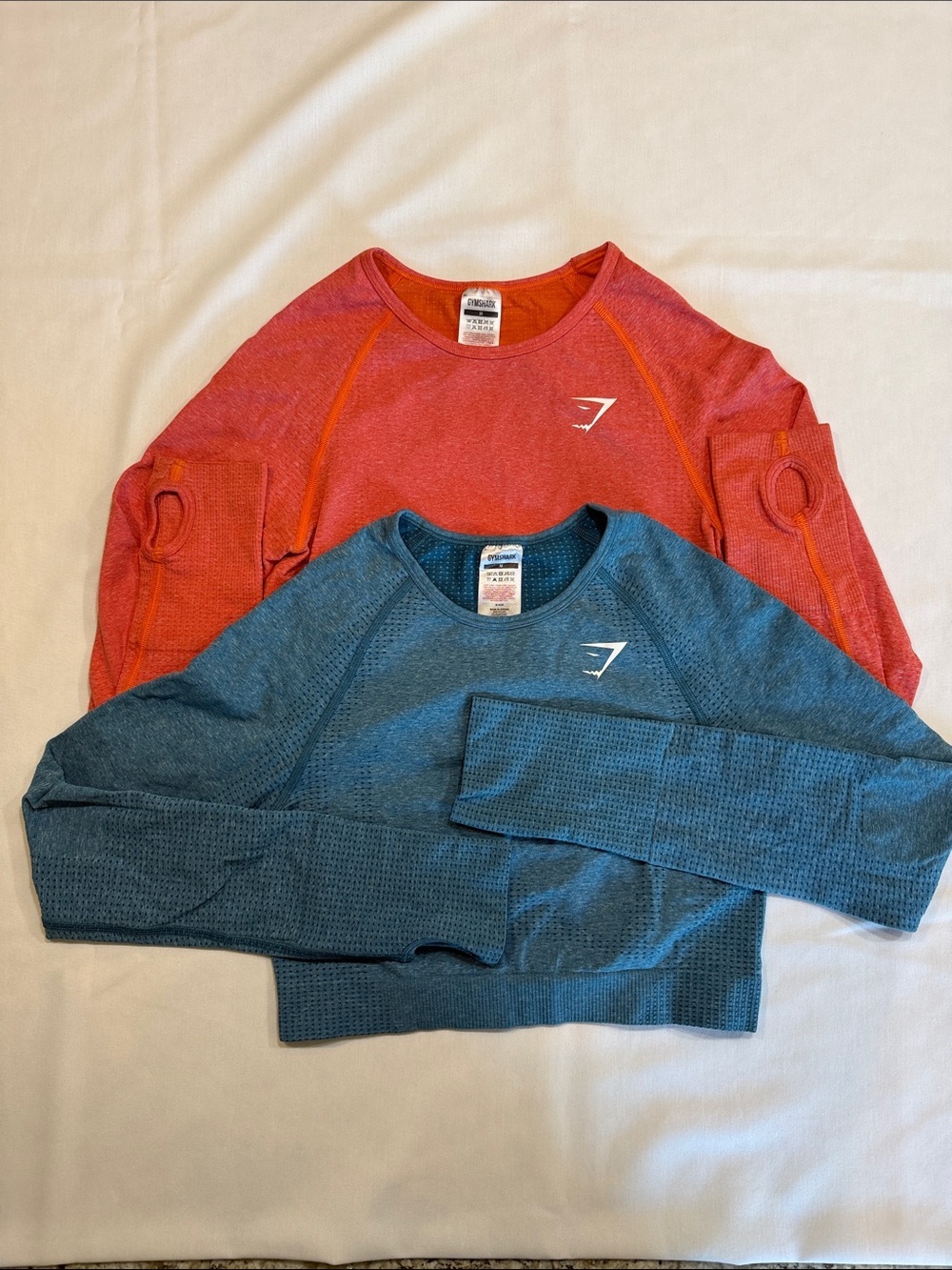 Gymshark Vital Seamless Long Sleeve Tops - Orange & Teal Blue Size Medium
